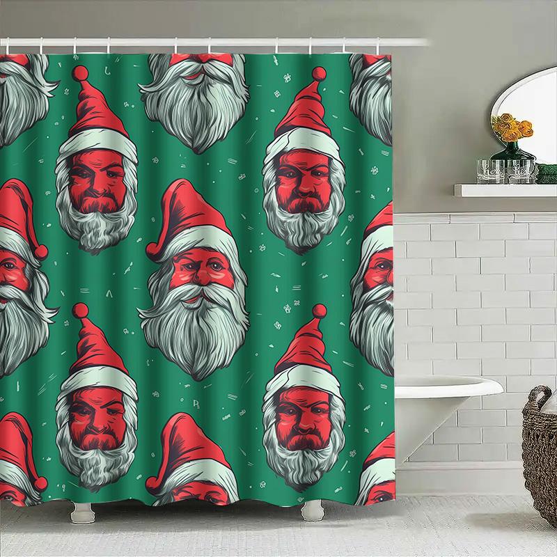 Green Christmas Santa Claus Shower Curtain Festive Holiday Decor For Your Bathroom Unisex Gift Idea 72 X 84 Inches Printed Fabri