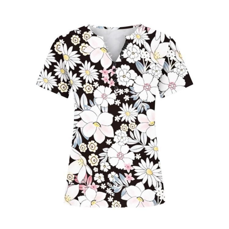 2023 Summer Women Printed Loose-Fitting Pullover Tee Tops