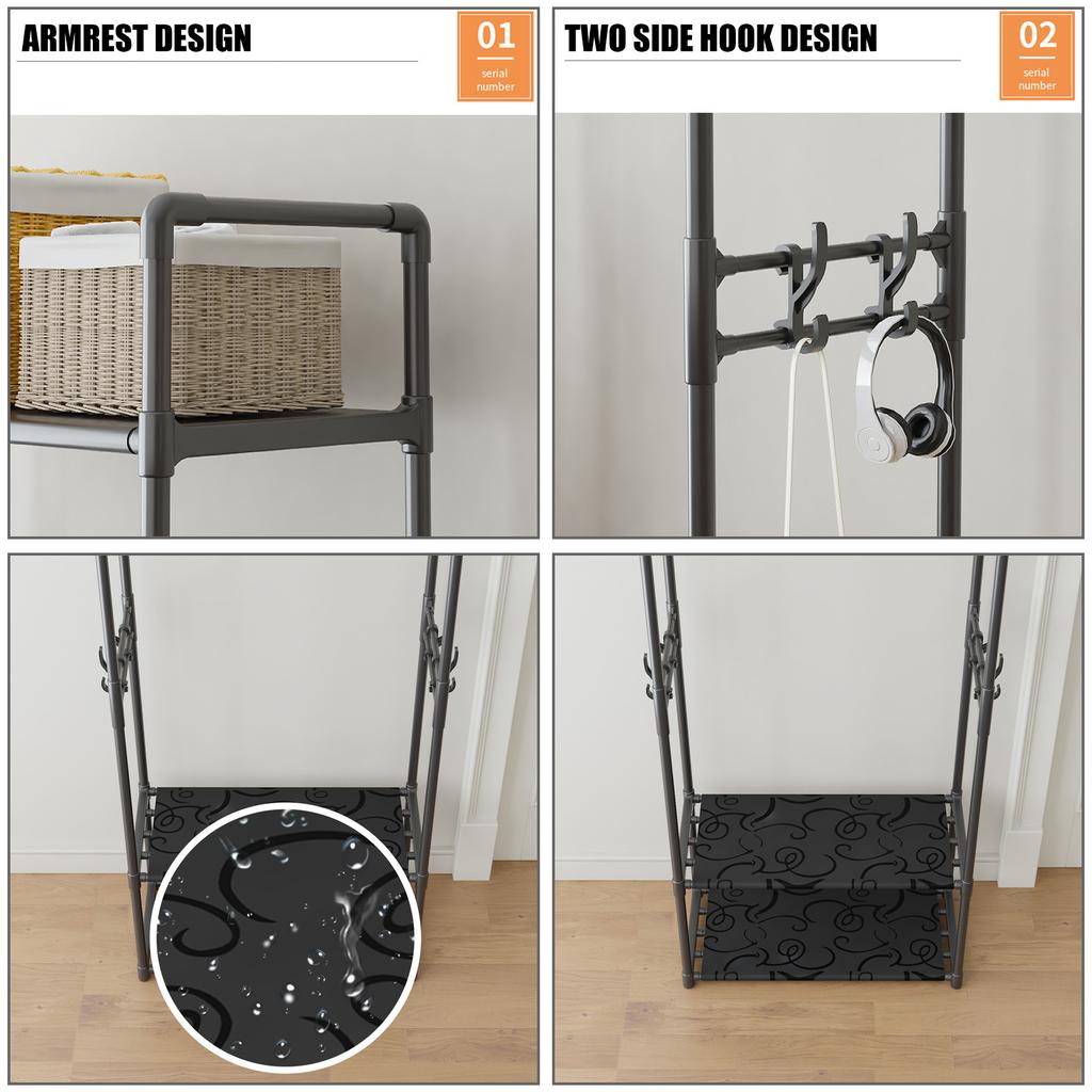 Clothing Rack Garment Rack with Bottom Shelf for Hanging Clothes Coat Skirts Shirts Sweaters Shoe Rack Storing Shoes