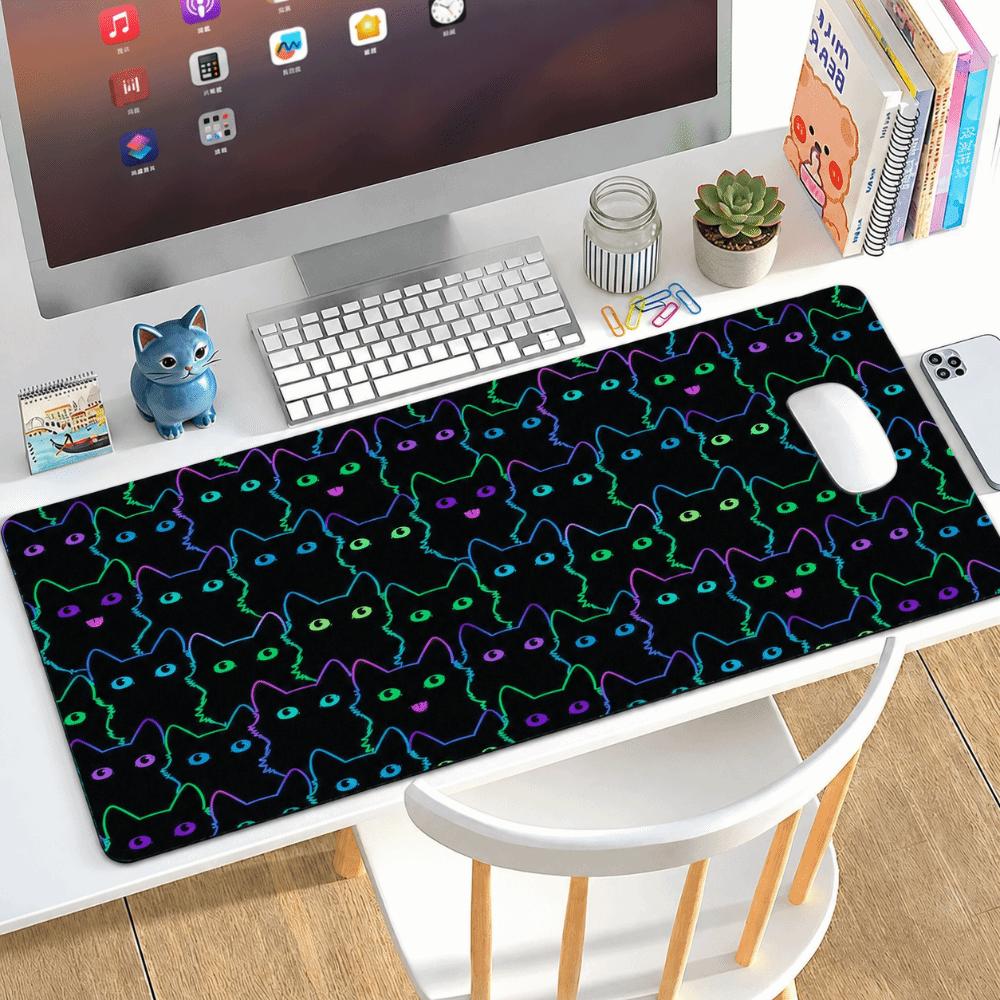 Rubber Black Cat Mouse Pad Extra Large Desk Pad Cute Computer Desk Mat  for Office and Home