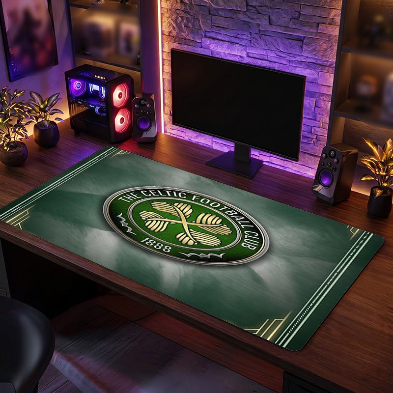 Celtic FC Theme Pattern Mouse Pad, Soccer Logo Design XXL Gaming Desk Mat Non-Slip Computer Mouse Pad
