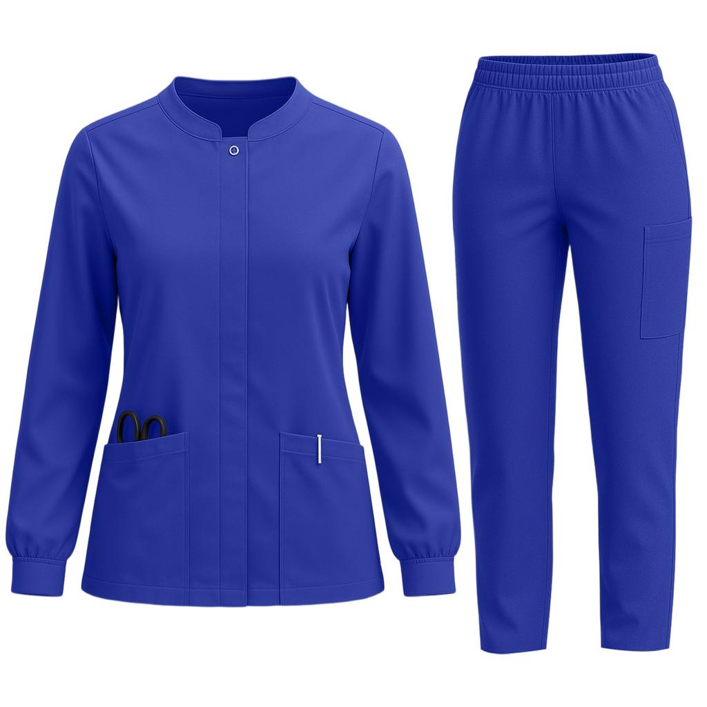 Women's Quick Drying Fabric Solid Color Round Neck Pocket Long Sleeve Pants Set Workwear