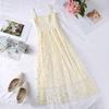 Moda coreeană rochie de petrecere din plasă cu imprimeu cu flori de margarete, vară, două straturi, cu bretele spaghetti, rochie midi de vacanță, rochii de plajă