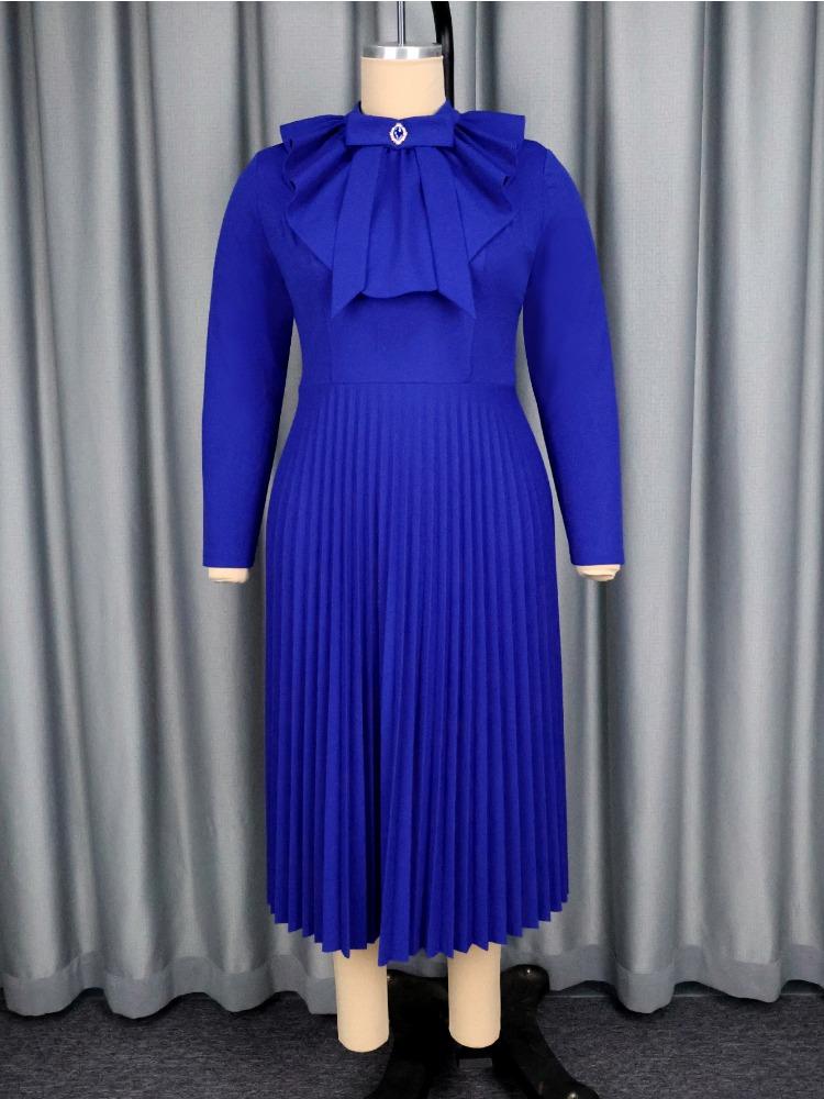 Elegant Women A Line Pleated Dresses Ruffles Big Bow Long Sleeves Church Evening Party Birthday Wedding Guest Autum New Occasion