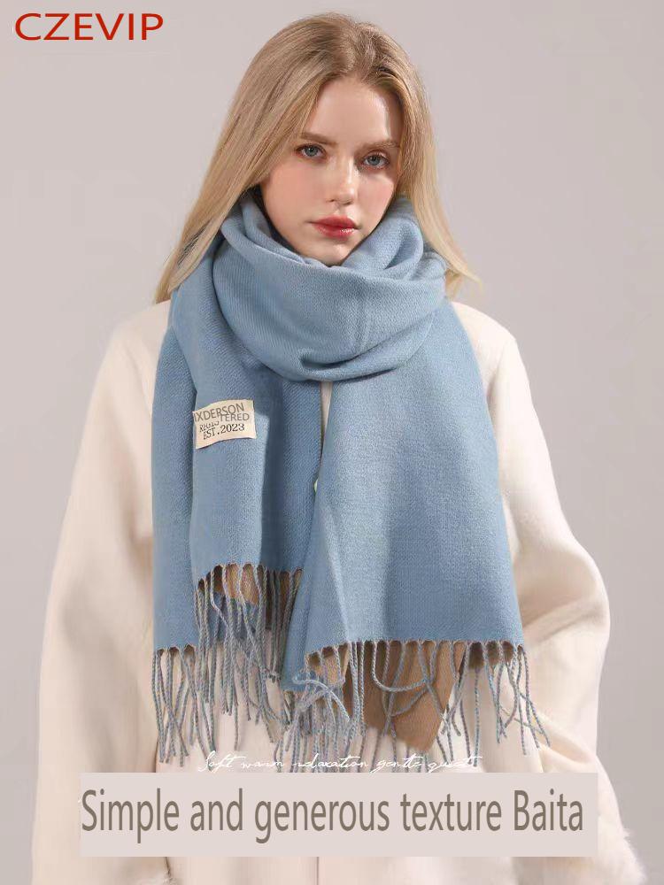 Winter Cashmere Women Scarf Female Luxury Scarves Lady Tassel Bandana Women Solid Shawl Wraps Foulard Tippet Pashmina