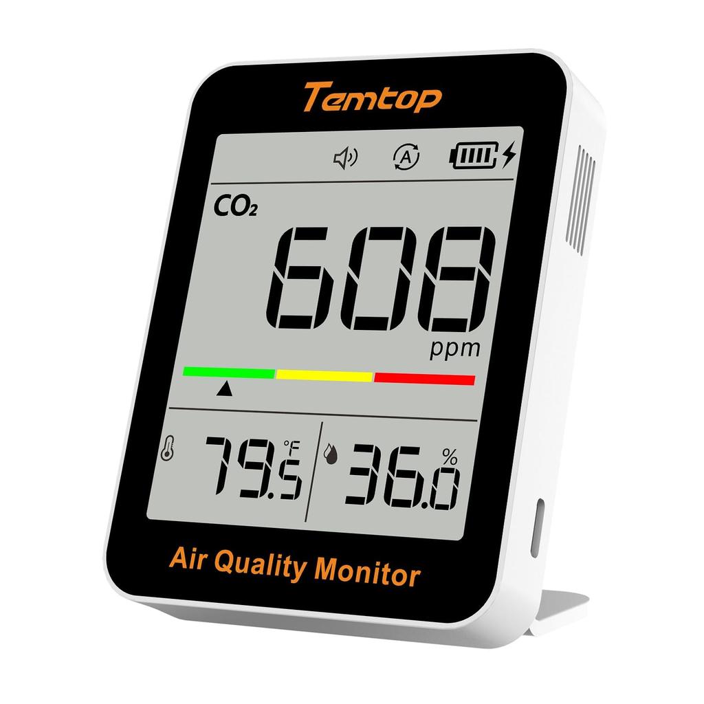 Temtop CO2 Portable Air Quality Monitor with Thermometer and Large Supports 5000 for and School Monitor, Hygrometer, Real-Time Detection, Screen, Ppm,
