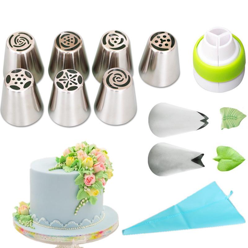 LMETJMA Russian Icing Piping Tips Set Stainless Steel Russian Nozzle Piping Tips With Silicone Pastry Bag JT33