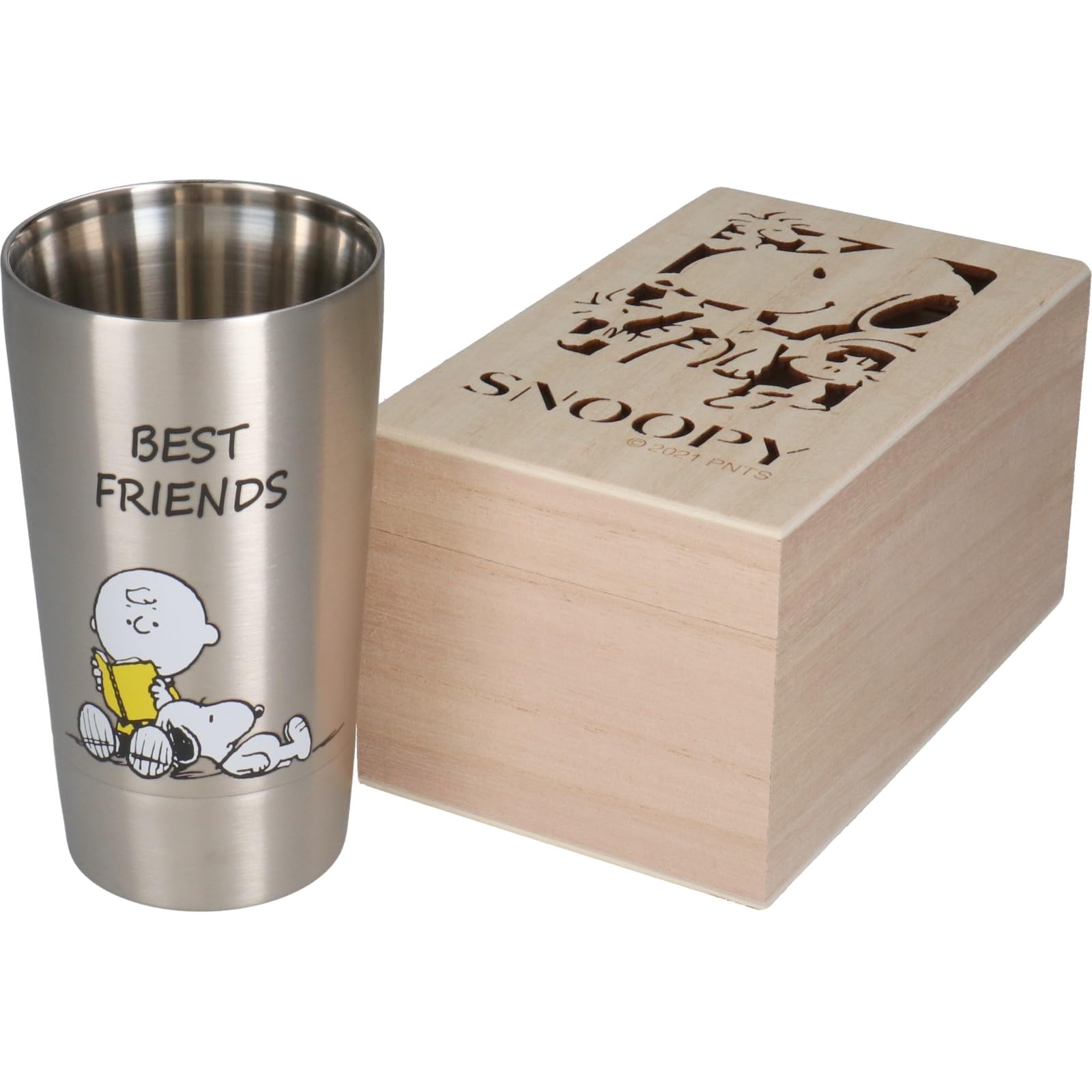 

PEANUTS Double-Sided Stainless Steel Tumbler, Approx. 350ml, Wooden Box, Best Friends, Made in Japan, SN453-855H