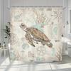 Sea Turtle Shower Curtain, Vintage Nautical Ocean Theme, Coastal Beach Decor, Includes 12 Plastic Hooks