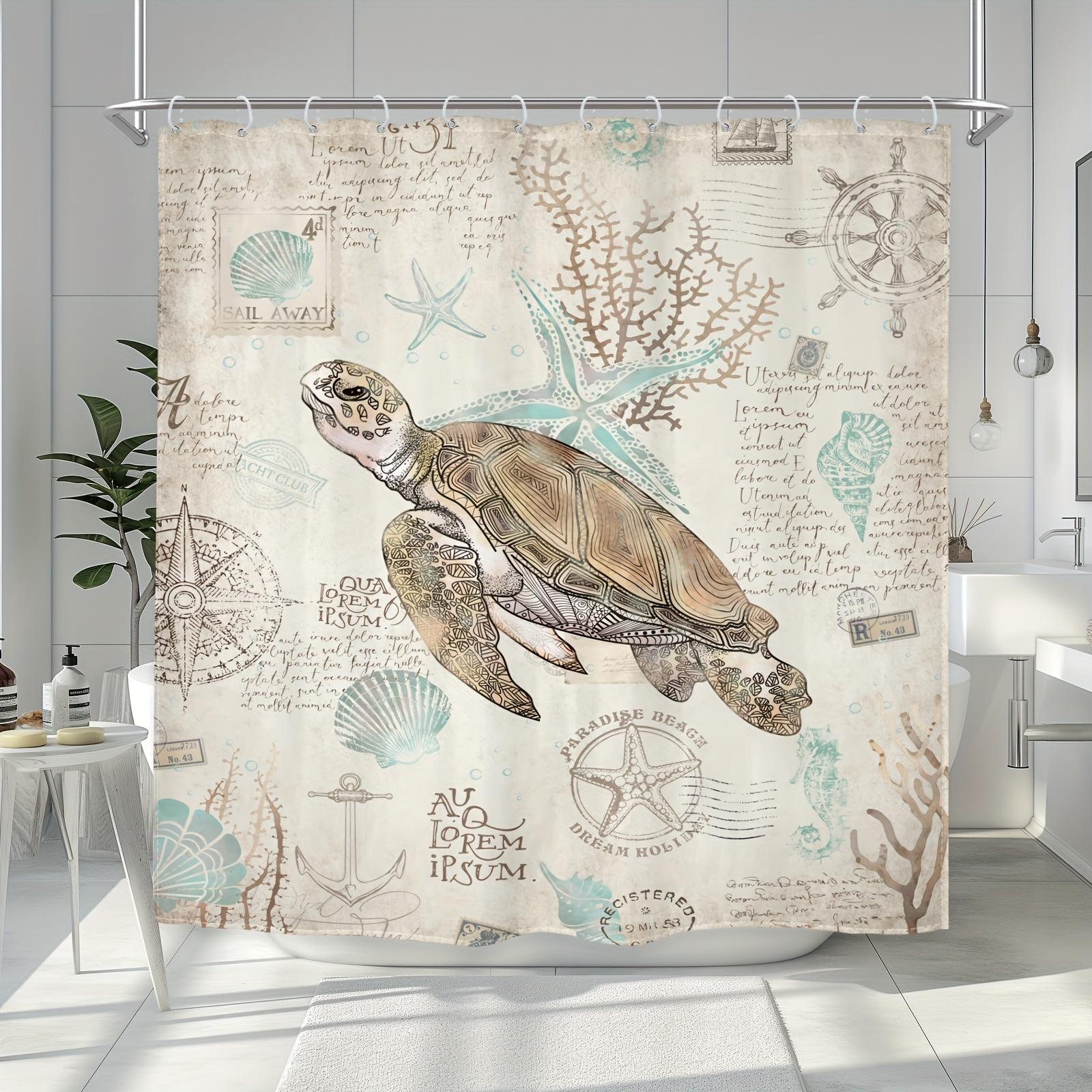 

Sea Turtle Shower Curtain, Vintage Nautical Ocean Theme, Coastal Beach Decor, Includes 12 Plastic Hooks W60H190(CM)-1 Pcs