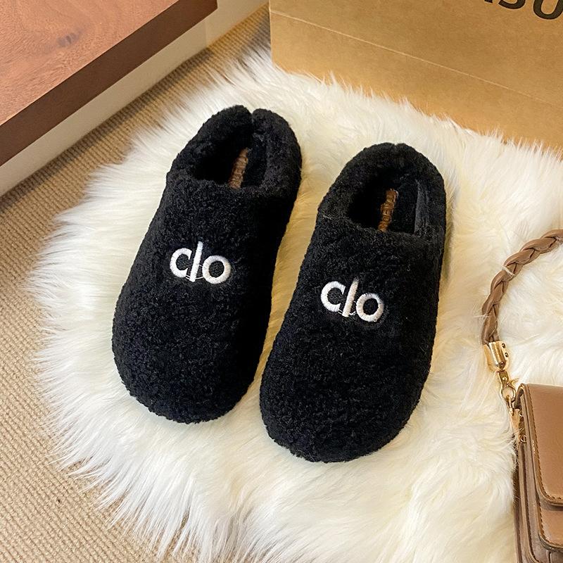 2025 new lamb wool one-word women's outer wear bag head half slippers lazy one pedal Birkencotton slippers