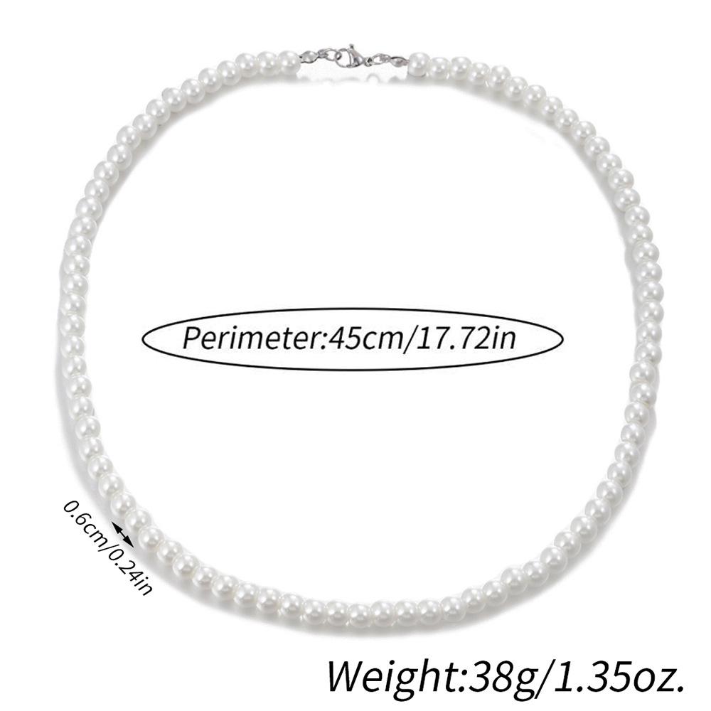 Men's Single Layer Pearl Necklace - Round Beaded Stainless Steel Clavicle Chain