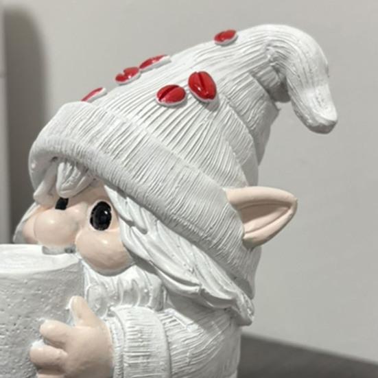 JE ČAS NA KÁVU Figurka trpaslíka pijícího kávu Elf Z pryskyřice Soška Domov Kancelář Stolní dekorace Ornament