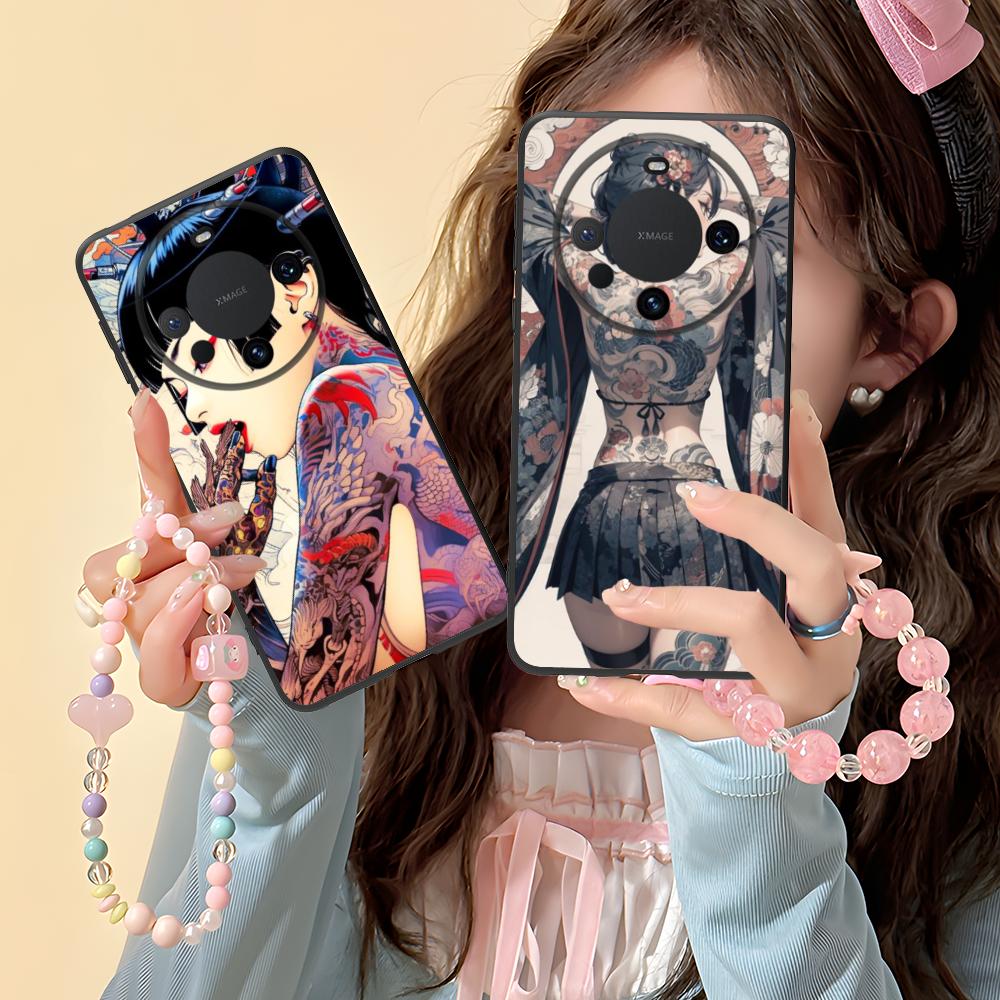 Fashion Tattoo Girl Mobile Phone Case for Huawei Mate 60 50 40 30 20 10 Pro Plus Lite E 5G Colorful Printing Cover Pretty Cover