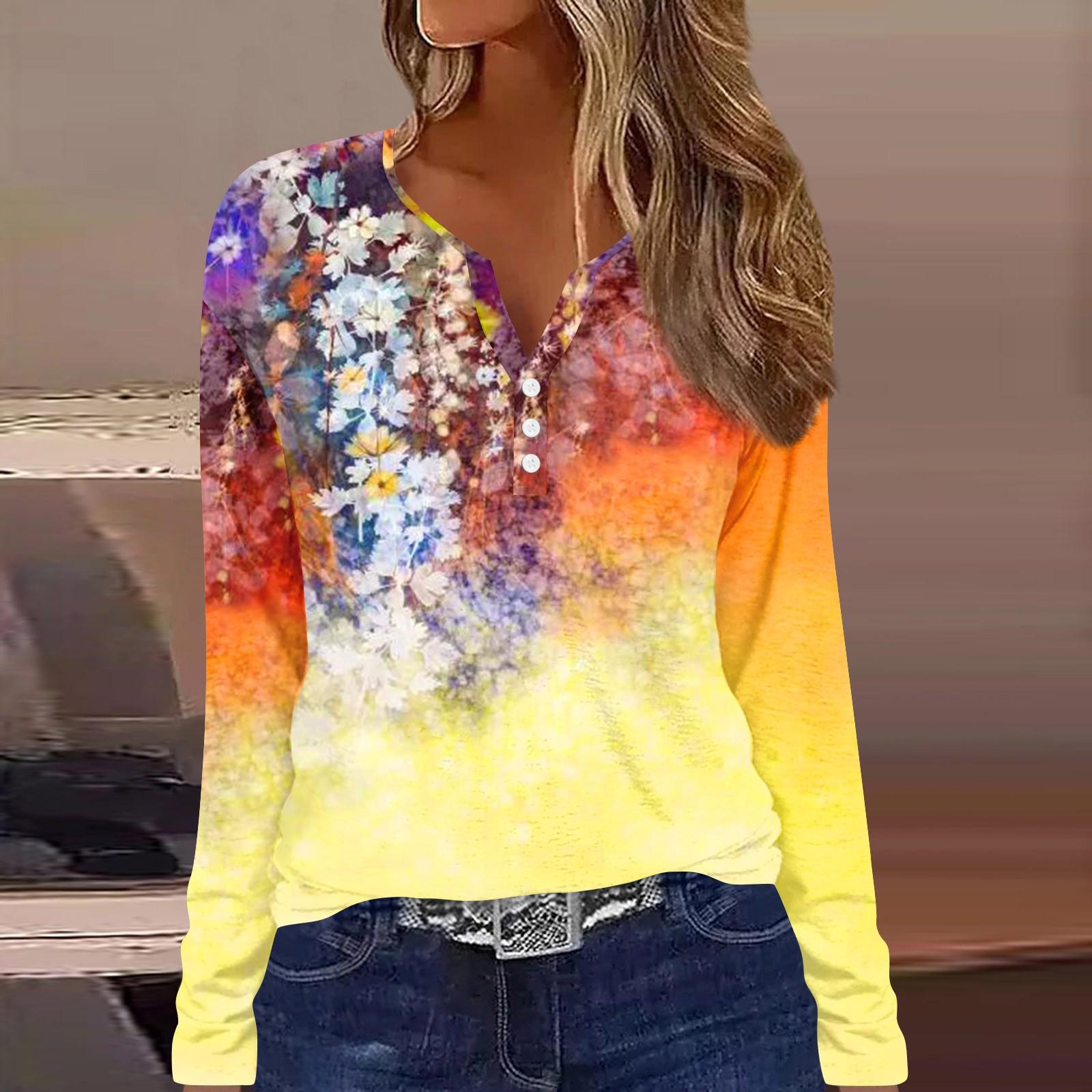 

Жен. Футболка Футболка Пуговицы Цветочный принт Длинный рукав Повседневные Выходные Мода Классический Классический V-образный вырез Обычный Топ XL жёлтый