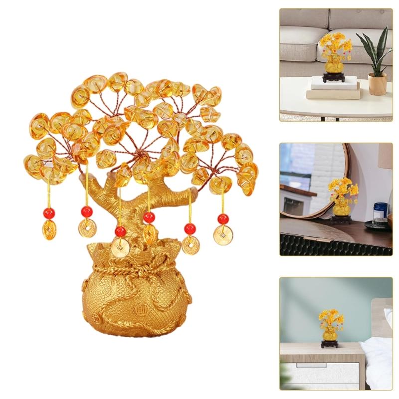 Exquisitedly Money Tree Ornament with Yellow Crystals for Wealth and Success Ideal Housewarming Gift
