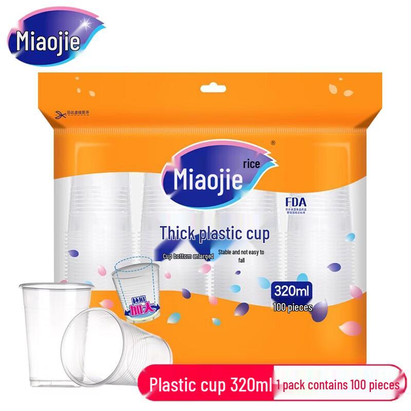 MIAOJIE 320ml Transparent Thickened Disposable Cups (300 Count)