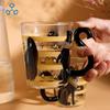 Black Cat Totem Glass Cup Classical Handmade Design High Borosilicate Heat Resistant Water Mug With Handle