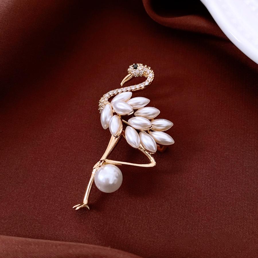 

14K Real Gold Electroplated Pearl Crane Brooch New Chinese Light Luxury High-end Corsage Exquisite Atmospheric Accessories