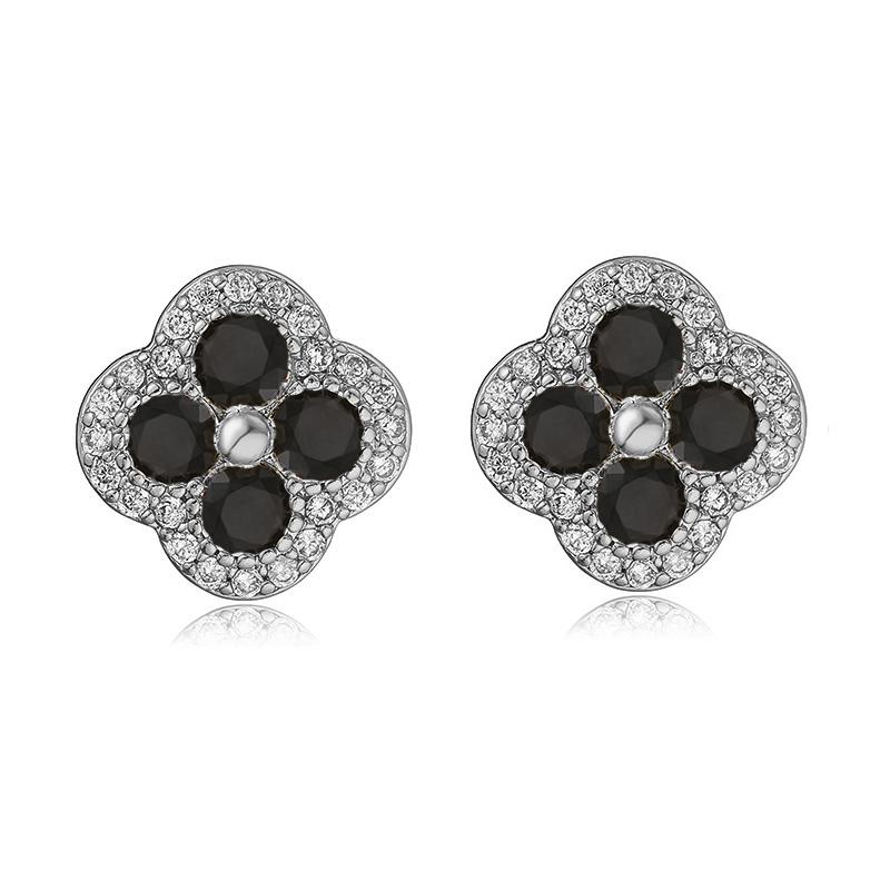 Gold Plated Cubic Zirconia Flower Earrings Romantic Metal Studs For Women Jewelry Gift 1 Pair