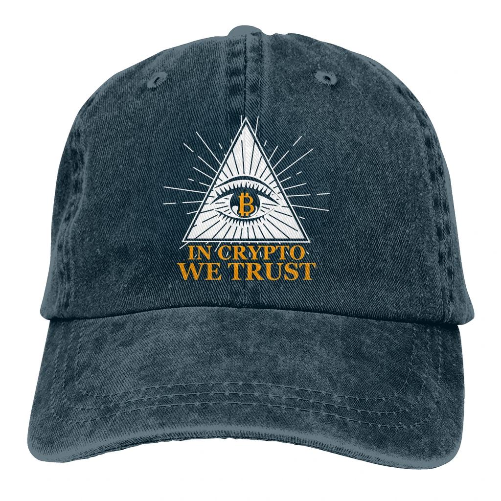 Washed Mens Baseball Cap In Crypto We Trust Eyes Trucker Snapback Caps Dad Hat Bitcoin Miners Meme Golf Hats