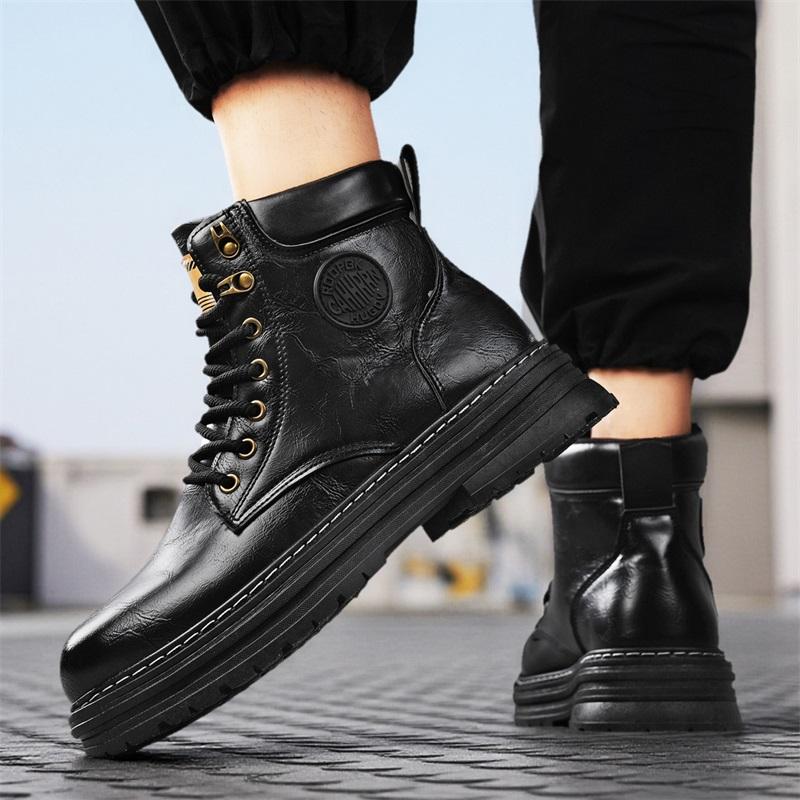 New Arrival Men High Non-Slip Man Winter Plush Snow Botas Top Shoes Outdoor Leather Ankle Boots Fashion Lace Up Motorcycle Boots