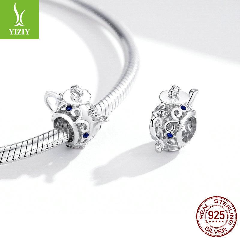 Hollow Teapot S925 Silver Loose Beads, Fashion Life Platinum Plated Bracelet Beaded Bsc274