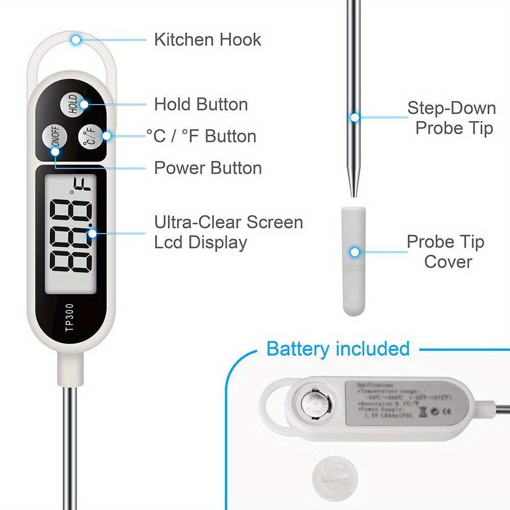 Food Thermometer TP300 Digital Kitchen Water Oil Thermometer LCD Display Temperature Probe for Cooking Grilling BBQ Candy Milk