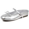 Small Inner Height Increase Silver Bow Bag Head Half Slippers Women's Summer Wear 2025 New One-word with Thick Bottom