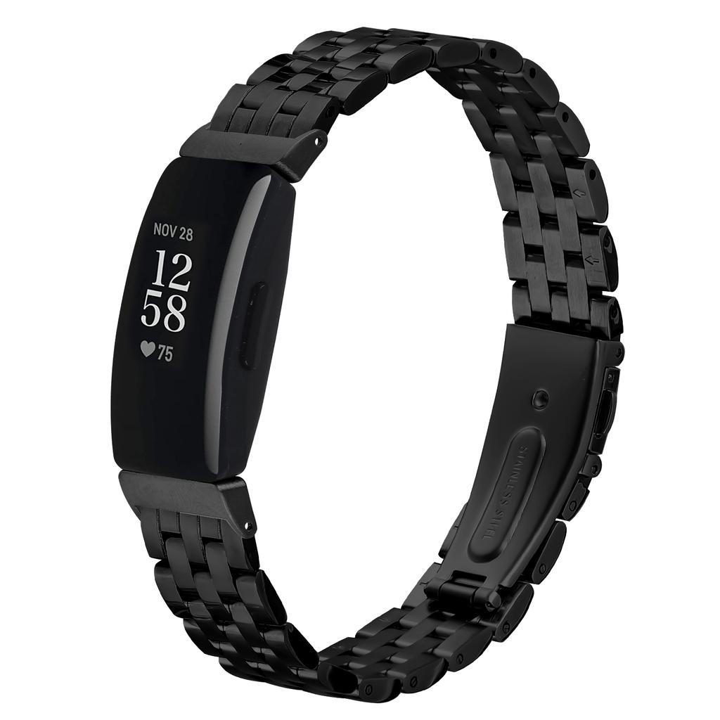 For Fitbit Inspire HR/Inspire Watch Band Slim Five-Bead Stainless Steel Black Strap