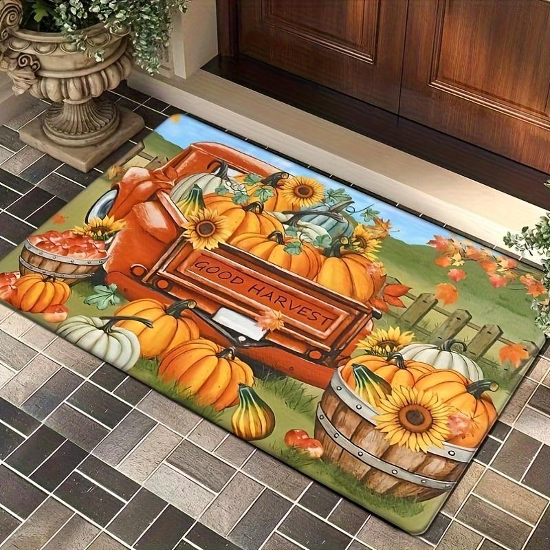 1pc Autumn Harvest Door Mat - Non-Slip, Absorbent, Machine Washable Polyester Mat with Vibrant Pumpkin and Sunflower Design, Per
