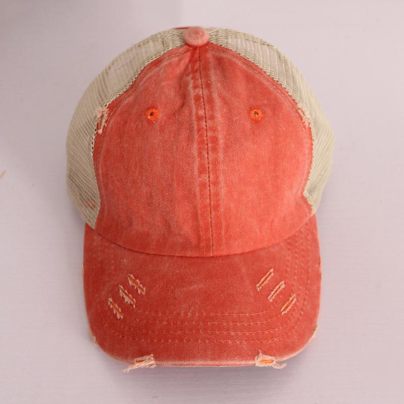 Vintage Ponytail Baseball Cap Women izable Fit Snapback Hat Mesh Distressed Summer Cap Woman Sunhat