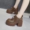 Loafers women's autumn 2025 new thick-soled thick-heeled inner height-increasing women's shoes versatile British style round head small leather shoes