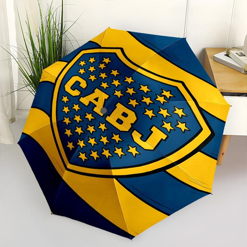 Club Atlético Boca Juniors Print Automatic Umbrella, 8 Rib Iron Frame, Plastic Handle, Suitable for Outdoor Travel &Daily , Ideal Gift