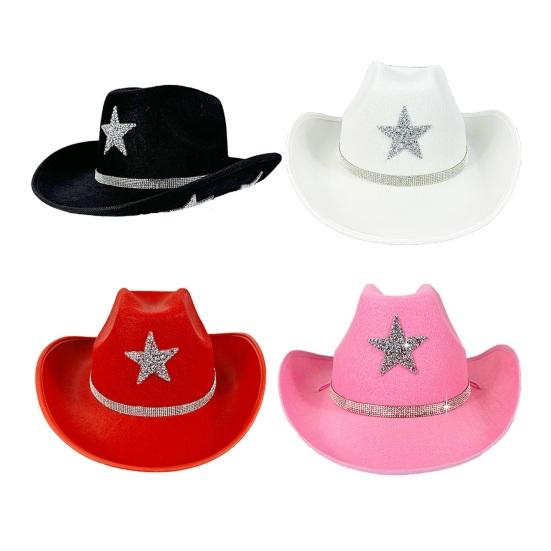 Felt Hat Sparkling Star Decor Wide Brim Western Cowboy Kids Hat Lightweight Fabric Party Festival Outdoor Hair Accessory