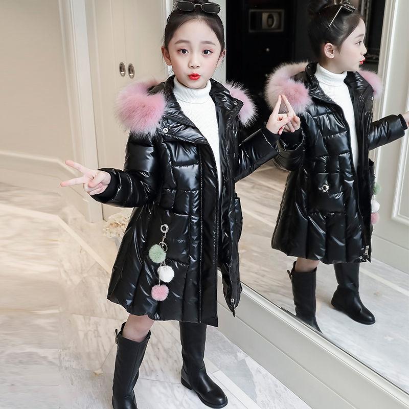 Girls Winter Thickened Warm Jacket Long Warm Top Shiny Plus Size Zipper Jacket
