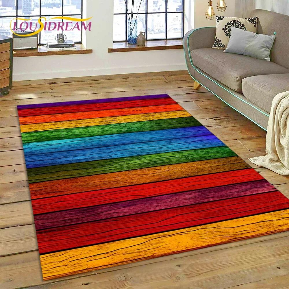 Tappeto con Finitura Legno Colorato per Camera da Letto, Soggiorno, Decorazione Divano Casa, Tappetino Grande per Giochi Bambini