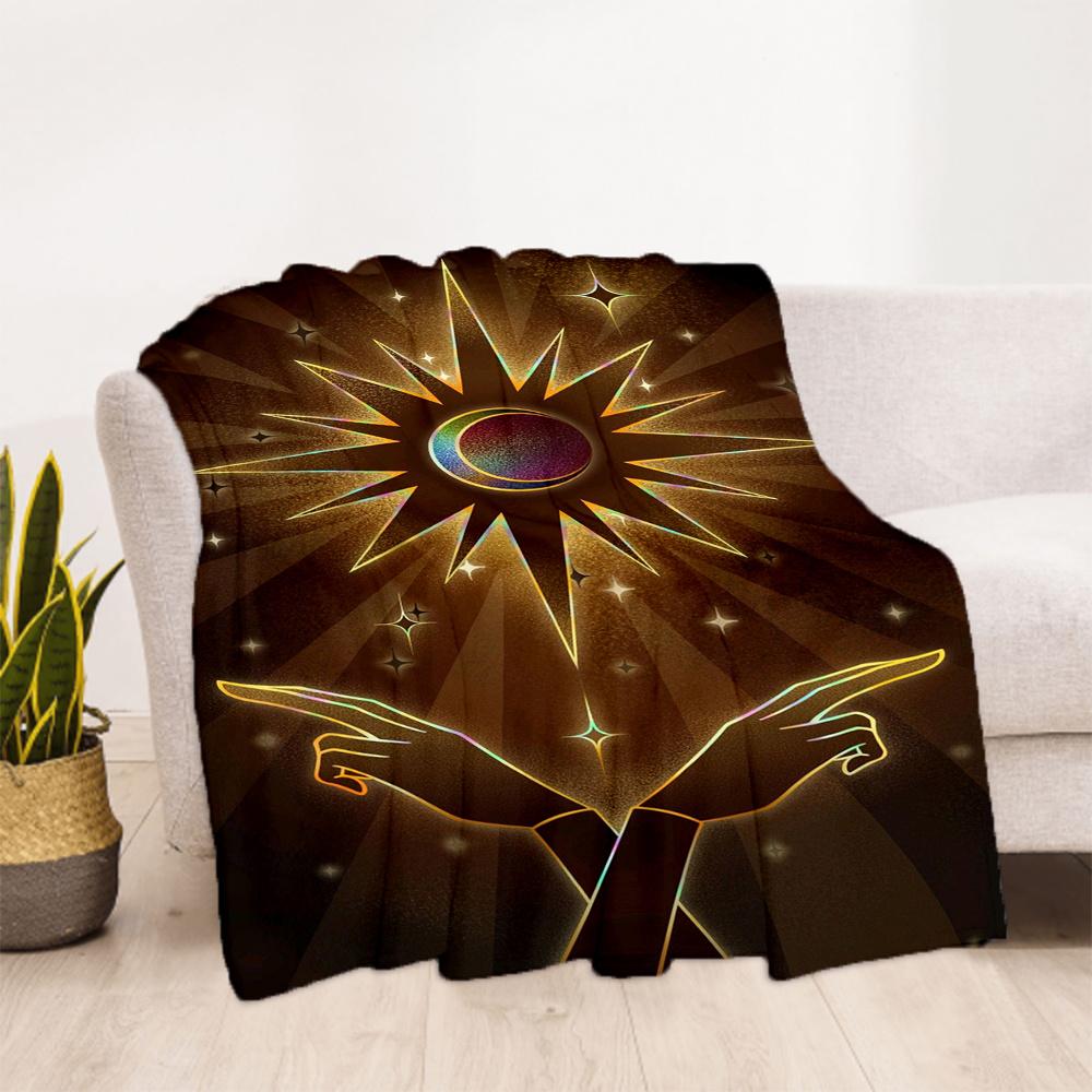1pc Eclipse Hands Flannel Blanket, Comfortable and Warm Blanket, for Camping Sofa Bed and Couch Office045