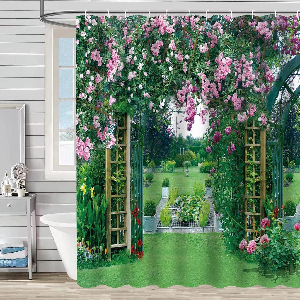 Shower Curtain Waterproof And Mildew-Proof 3D Digital Printing Plant Stone Printing Shower Bathroom Partition