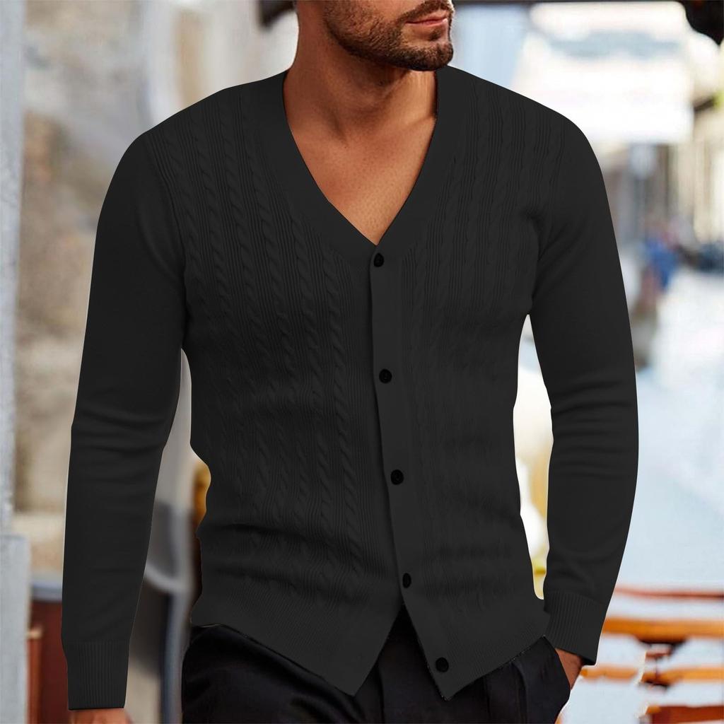 Mens Cardigan Sweater Casual Long Sleeve V Neck Buttons Down Cable Knit Shirts Textured Fall Winter Clothes