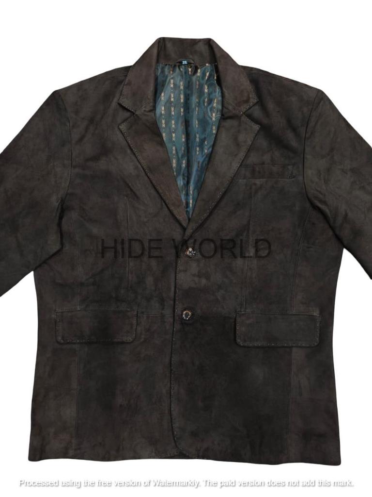 Blazer de Couro Marrom Escuro Formal Estiloso Masculino Blazer de Camurça Pura Casaco Feito à Mão