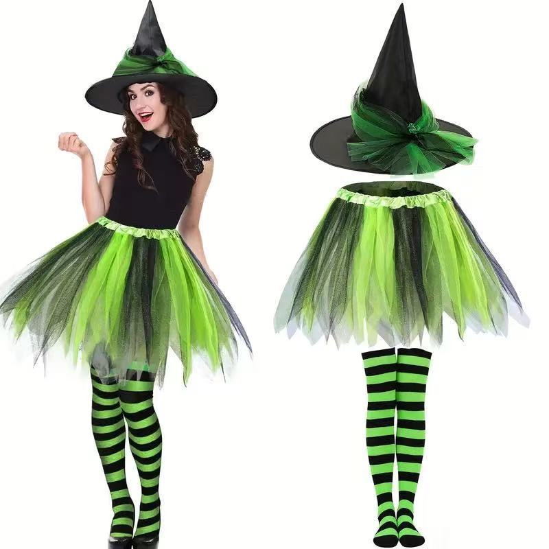 Halloween Party Festive Witch Hat Striped Stockings Trouser Set Hat Set