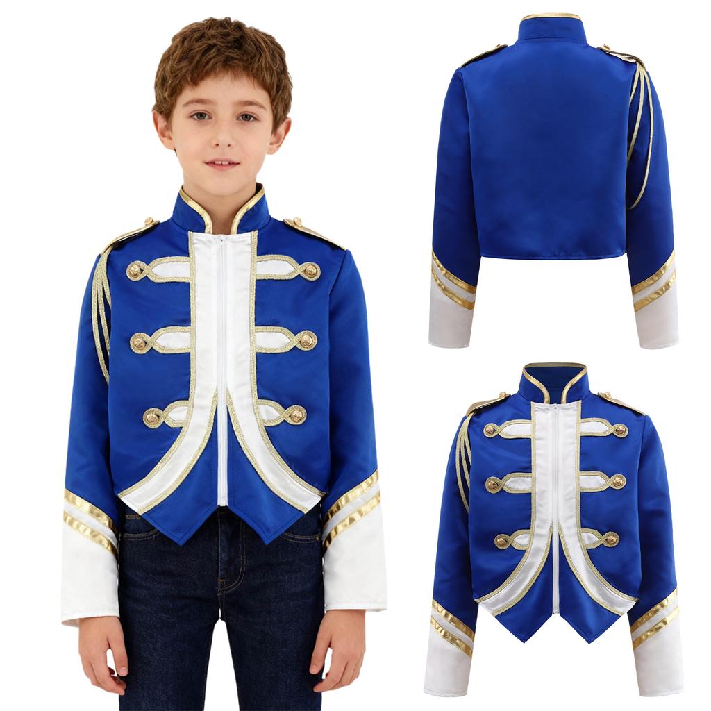 Uniforme d'équipe d'honneur Trompette Garçons Veste de Fanfare Manteau Long à Manches Longues Fermeture Éclair Couleur Contrastée