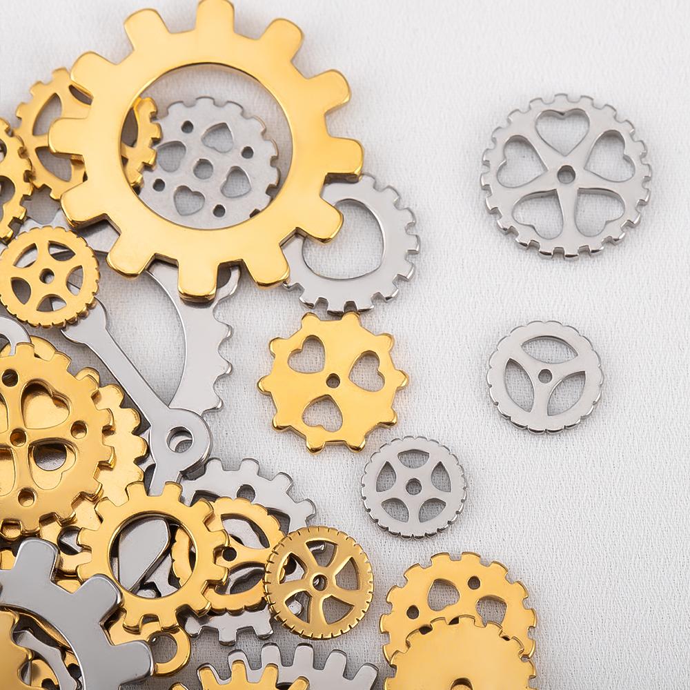 15pcs Stainless Steel Mechanical Steampunk Cogs Gears Clock Hour Hand Pendant Necklaces Bracelets Charm DIY Jewelry Making Decro