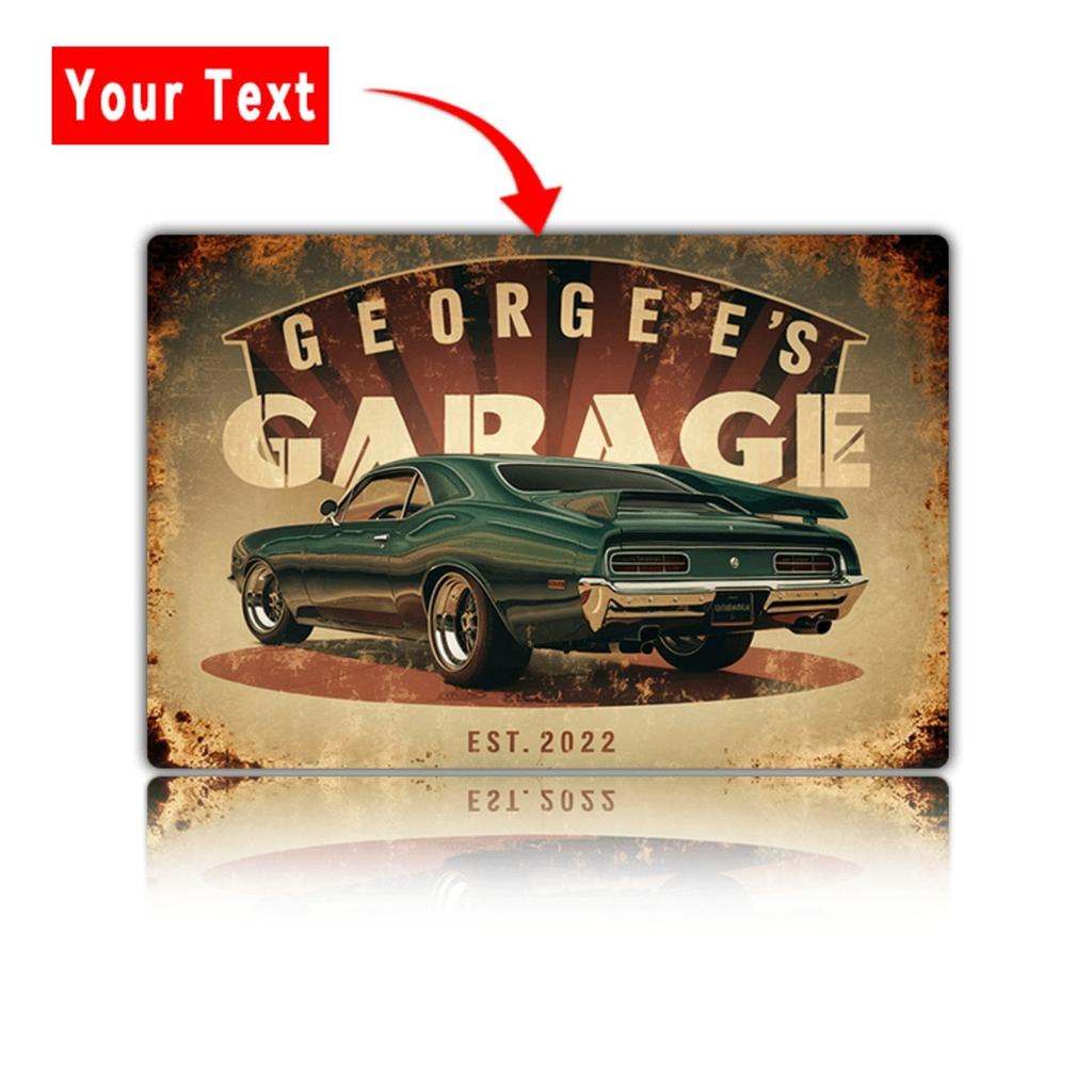 Personalisiertes Vintage Metallschild Klassisches Auto Man Cave Garagenwanddekoration