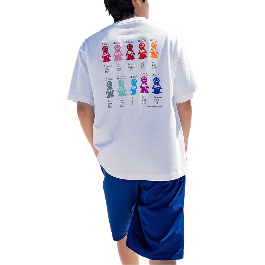 Anta Colorful Cartoon Character Pattern Letter Print Round Neck T-Shirt Unisex Tops White 172228115-1