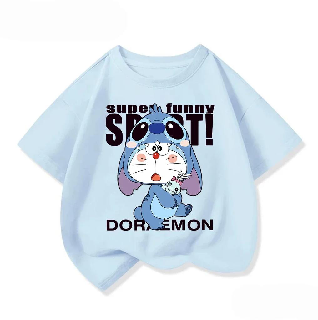 Children's Short-sleeve T-shirt, Cute Cartoon Street Style for Summer Daily Wear, Doraemon Children's Clothing