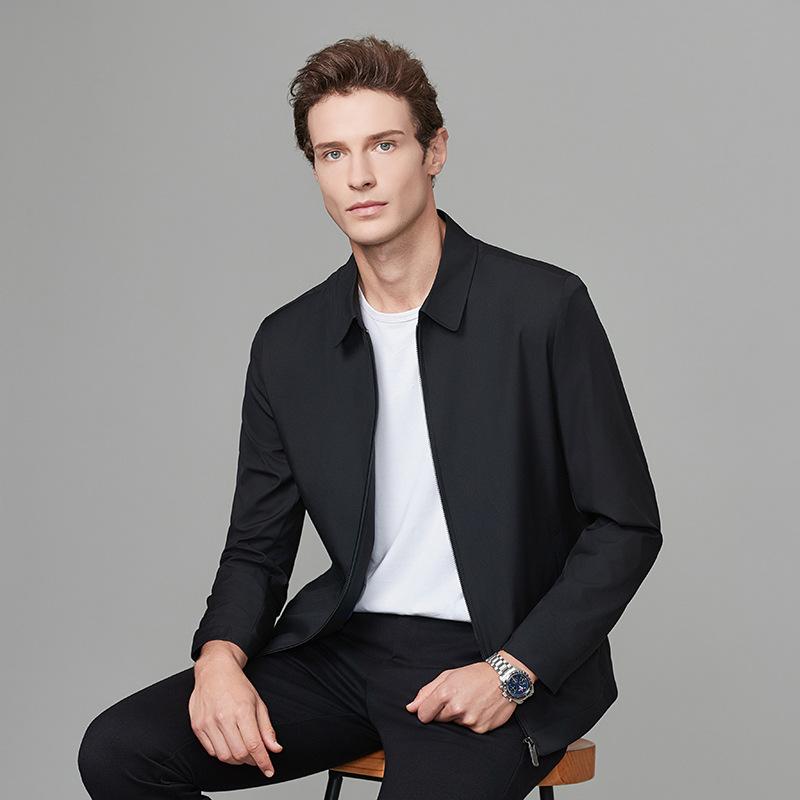 Popular Spring and Autumn Lapel Zipper Jacket Jacket Men's Commuting Middle-aged Dad Executive Jacket