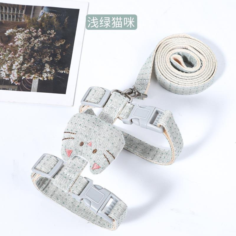 

Z cat rope, leather leather, plain pitting cat head, I-shaped chest strap, anti-break free cat going out traction 1.0cm зелёный