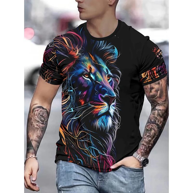 T-shirt da uomo stampata in 3D con leone cool, top estivo da uomo per sport all'aperto, moda urbana quotidiana, manica corta, casual da strada, maglietta da uomo